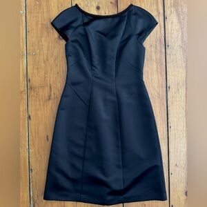 Brooks Brothers Black Satin Sheath Dress, Beaded Neckline, Cap Sleeves, Size 2